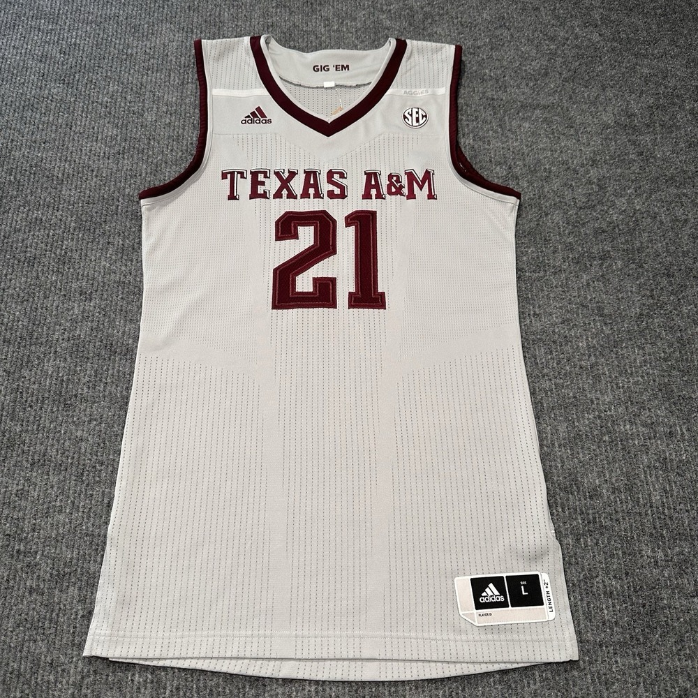 Texas A&M Aggies Alex‎ Caruso Adidas basketball jersey Sz Large Gray Maroon Logo